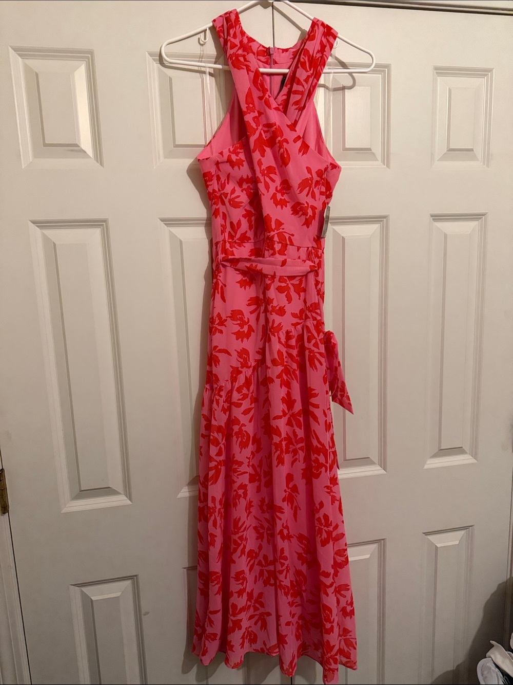 Isaac Mizrahi Pink Maxi Dress with Red Floral Print
